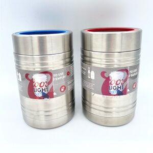 New 2 Pack Set Coors Light Silver Bullet Beer Can Koozie Coozie Stainless Steel